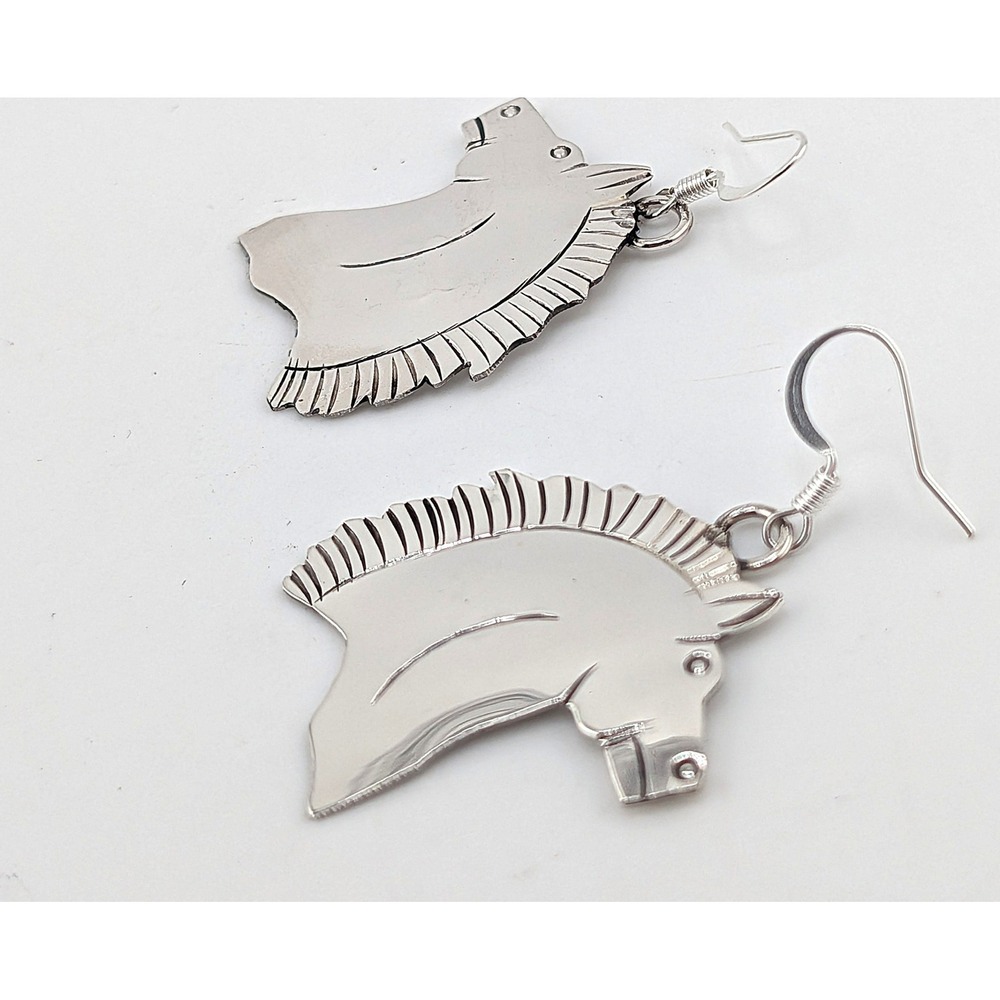 Navajo Horse Earrings 925 Sterling Silver Handmade Signed by Louise Yazzie *** - Picture 8 of 12